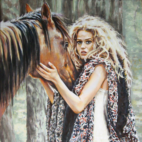 Обои картинки фото andy, lloyd, why, the, long, face, рисованные, девушка, конь, лошадь