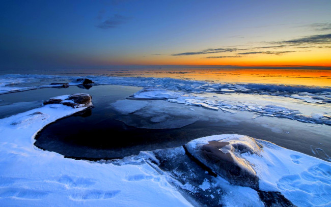 Обои картинки фото природа, восходы, закаты, закат, горизонт, лед, океан