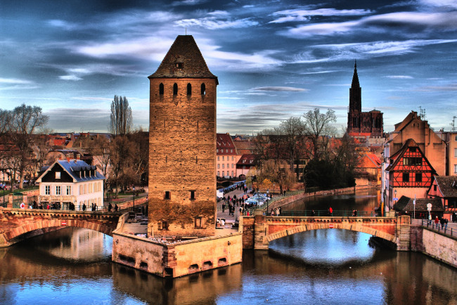 Обои картинки фото города, страсбург, франция, река, здания, мост