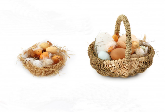Обои картинки фото праздничные, пасха, яйца, корзина