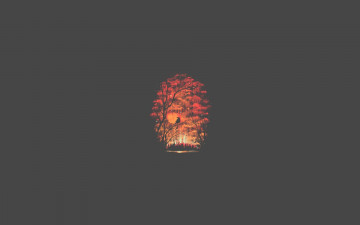 Картинка рисованные минимализм закат солнце ворона лес