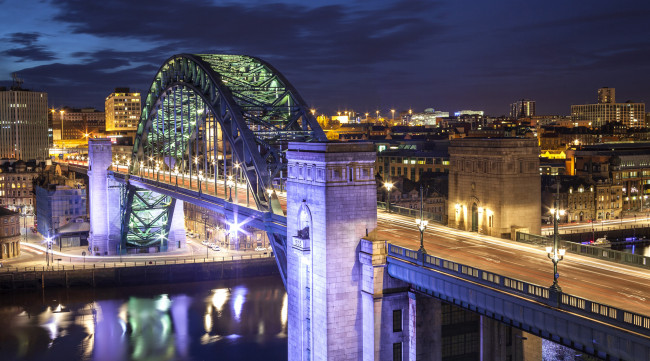 Обои картинки фото tyne bridge, города, - мосты, великобритания, огни, мост, река, ночь