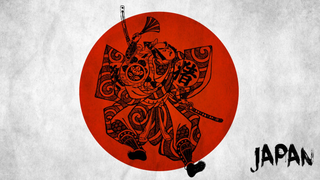 Обои картинки фото рисованные, минимализм, Япония, самурай