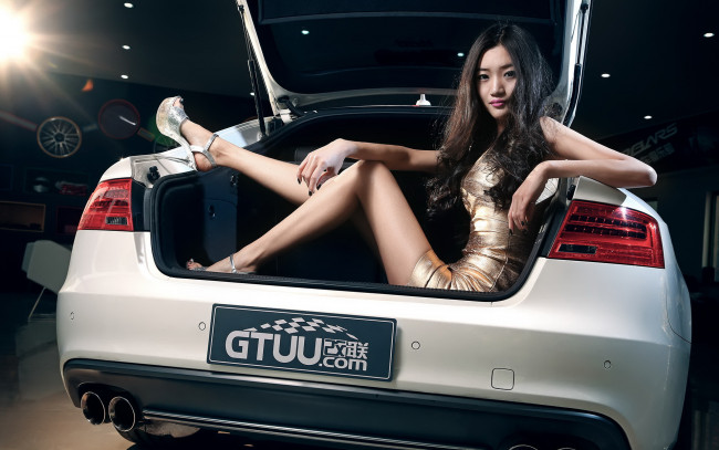Обои картинки фото автомобили, -авто с девушками, азиатка, автомобиль, фон, взгляд, девушка