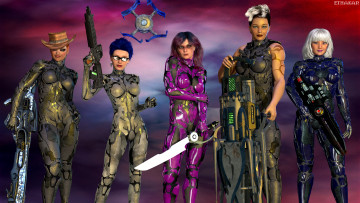 Картинка 3д+графика фантазия+ fantasy девушки взгляд фон оружие