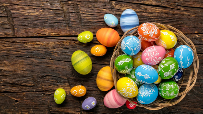 Обои картинки фото праздничные, пасха, holiday, spring, eggs, яйца, крашеные, happy, wood, colorful, easter