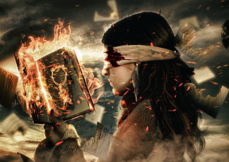 Картинка фэнтези девушки девушка фон маска книга огонь