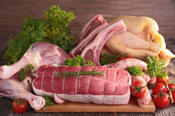 Картинка еда мясные+блюда помидоры свежее мясо свинина ребра курица