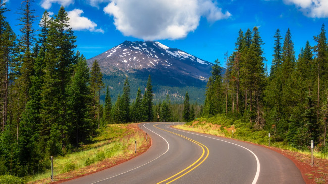 Обои картинки фото mount bachelor, cascade range, oregon, природа, дороги, mount, bachelor, cascade, range