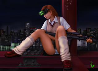 Картинка аниме toaru+majutsu+no+index арт ночь город снайпер балка винтовка девушка сидя misaka mikoto to aru majutsu no index ebi