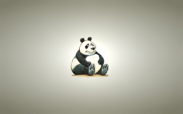 Картинка рисованные минимализм panda панда светлый фон пухлая сидит