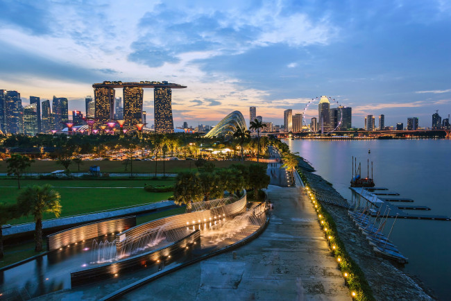 Обои картинки фото города, сингапур , сингапур, здания, вечер