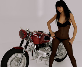 обоя мотоциклы, 3d, мотоцикл, фон, взгляд, девушка