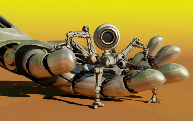 Обои картинки фото 3д графика, _science fiction, механизм, робот, спасатель, разведчик, technology, robot, mini, ладонь, рука, android, камера