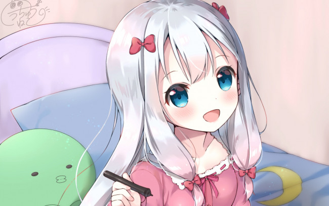 Обои картинки фото аниме, eromanga-sensei, взгляд, фон, девушка