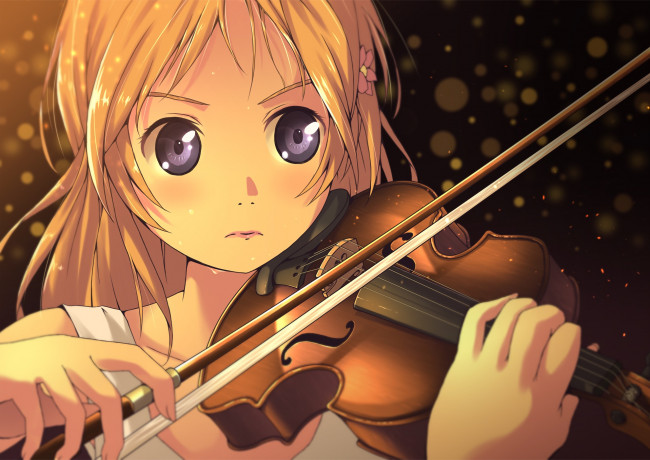 Обои картинки фото аниме, shigatsu wa kimi no uso, девушка, взгляд, фон