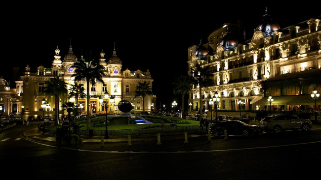Обои картинки фото города, монте-карло , монако, монте, карло, ночь, здание, подсветка