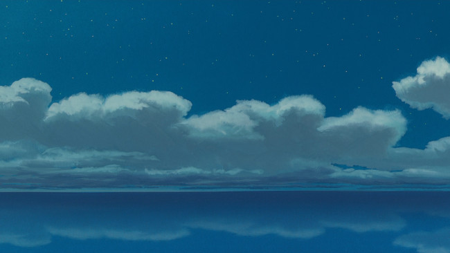 Обои картинки фото аниме, spirited away, небо, облака, море