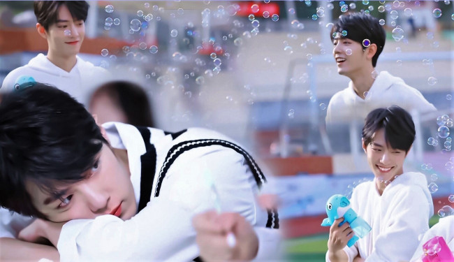 Обои картинки фото мужчины, xiao zhan, актер, коллаж, игрушка, пузыри