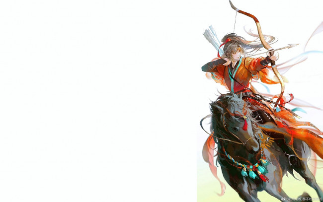 Обои картинки фото аниме, mo dao zu shi, вэй, усянь, лук, стрелы, лошадь, всадник