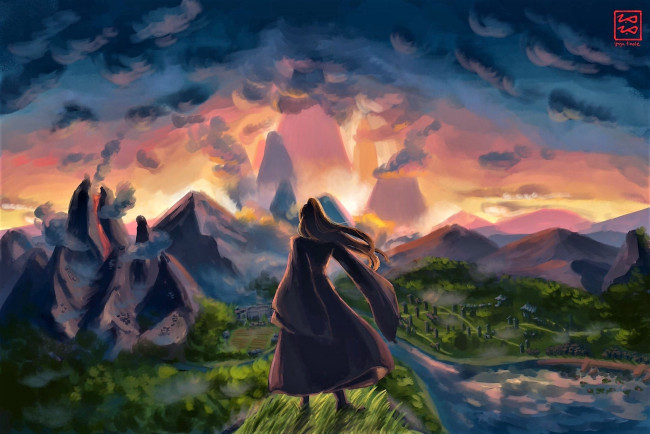 Обои картинки фото аниме, mo dao zu shi, вэй, усянь, горы, панорама