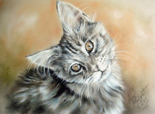Картинка рисованные животные коты paul knight серый котёнок