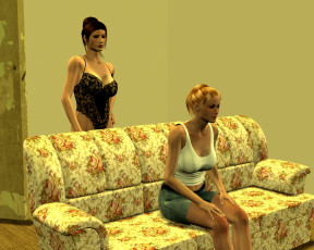 Картинка 3д графика people люди девушки диван комната