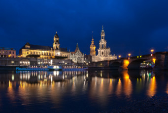 Картинка германия дрезден города ночь река дома огни мост