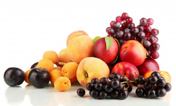 Картинка еда фрукты ягоды абрикосы персики нектарин сливы виноград