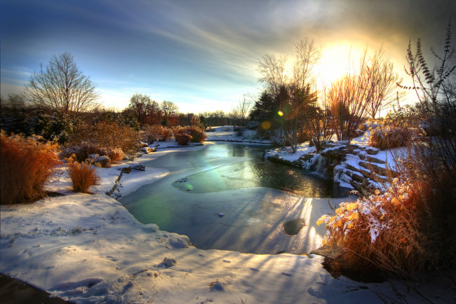 Обои картинки фото природа, восходы, закаты, деревья, зима, озеро, рассвет