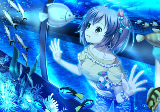 Картинка аниме животные +существа аквариум арт 33paradox девушка рыбки