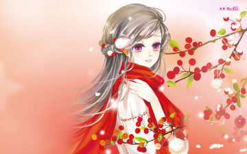 Картинка аниме unknown +другое девушка ягоды сакура фон взгляд