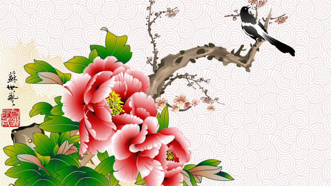 Обои картинки фото векторная графика, цветы , flowers, птицы, цветы, фон