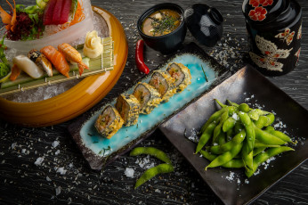 Картинка еда рыба +морепродукты +суши +роллы фасоль суши имбирь