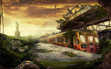 обоя фэнтези, иные миры,  иные времена, поезд, постаппокалипсис