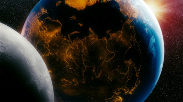 Картинка планета космос арт земля луна звёзды солнце