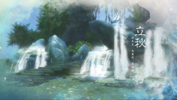 Картинка рисованные природа водопад