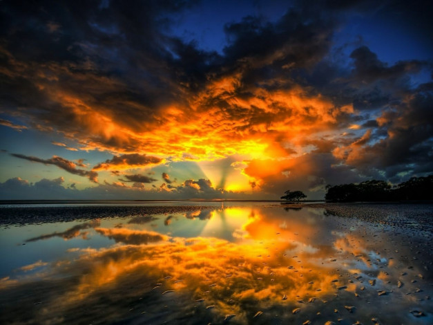 Обои картинки фото природа, восходы, закаты, облака, вода, закат, отражение