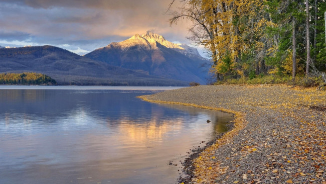 Обои картинки фото природа, реки, озера, осень, деревья, горы, озеро