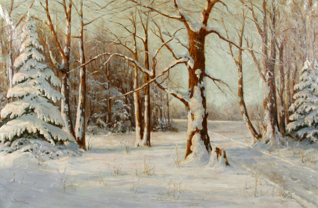 Обои картинки фото рисованные, walter, moras, деревья, зима