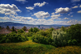 Картинка z& 252 rich+view города цюрих+ швейцария растительность ландшафт панорама строения