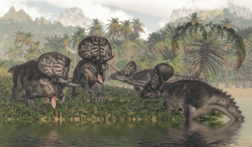 Картинка 3д+графика животные+ animals динозавры река природа