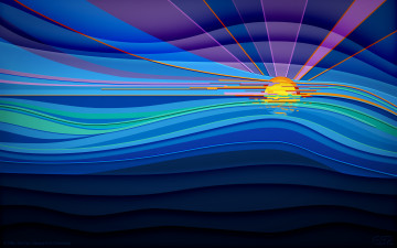 Картинка векторная+графика природа лучи море солнце линии небо