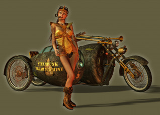 Картинка 3д+графика фантазия+ fantasy фон взгляд девушка мотоцикл
