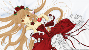 Картинка аниме chobits девушка chii розы цветы killermuppet ушки платье яблоко