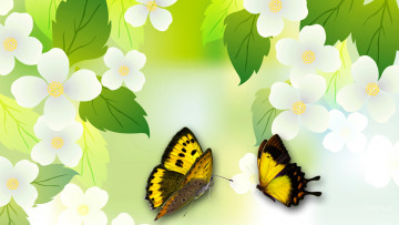 Картинка разное компьютерный+дизайн листья цветы коллаж весна бабочки
