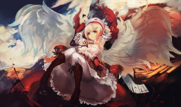Картинка аниме ангелы +демоны облака берет крылья девушка doomfest senran kagura yomi небо платье ангел кровь ленты