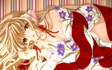 Картинка аниме chobits цветы узор chii кимоно девушка ушки