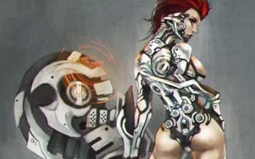 Картинка фэнтези роботы +киборги +механизмы cyberpunk фантастика киборг попа арт рыжая девушка