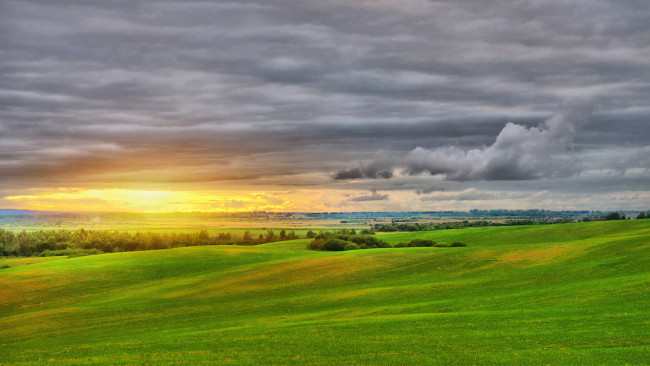 Обои картинки фото природа, восходы, закаты, облака, поле